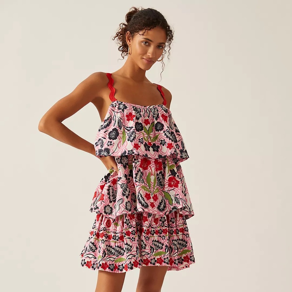 Anthropologie x Maeve Tiered Printed Mini Dress sz XL - Picture 1 of 4